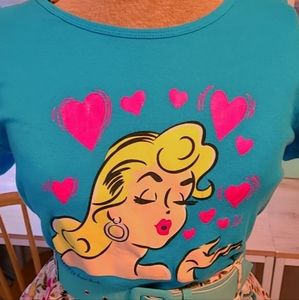 Retro Vintage Rockabilly Pin Up lady Tshirt XL